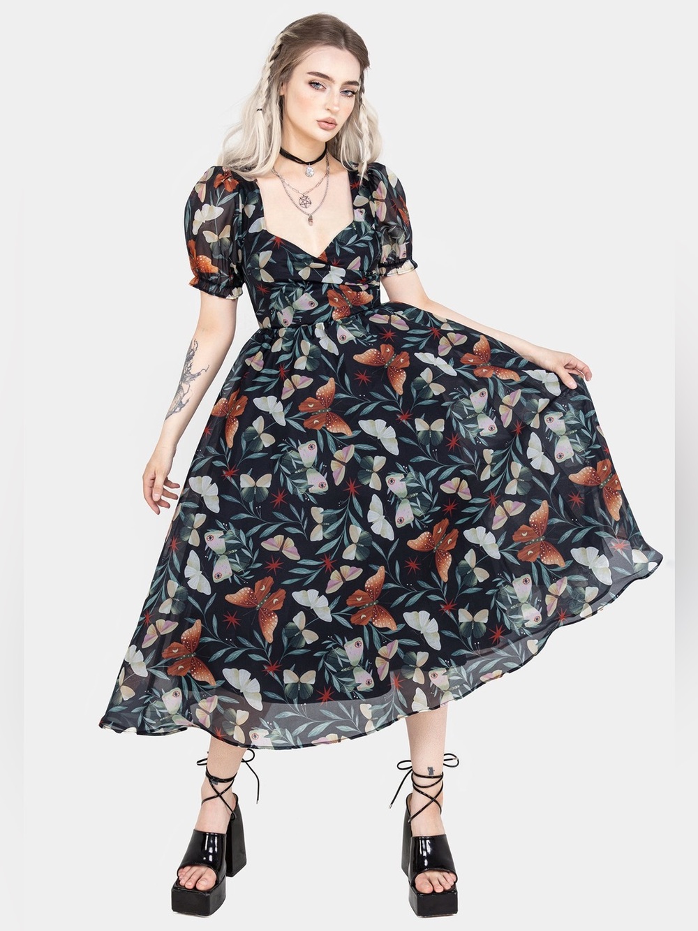 Disturbia | Mariposa Puff Sleeve Organza Midi Dress